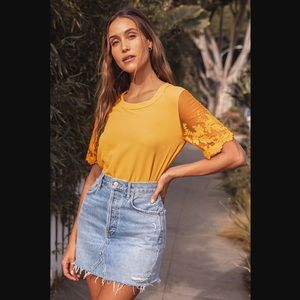 Lulu's Lisa Marie Mustard Yellow Embroidered Top